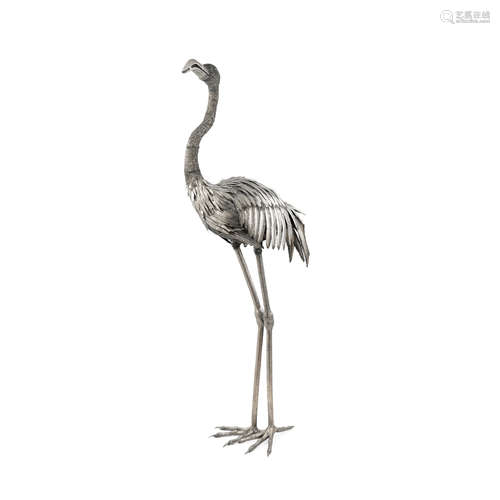 AN ITALIAN SILVER STANDING FLAMINGO attributed to Buccellati...