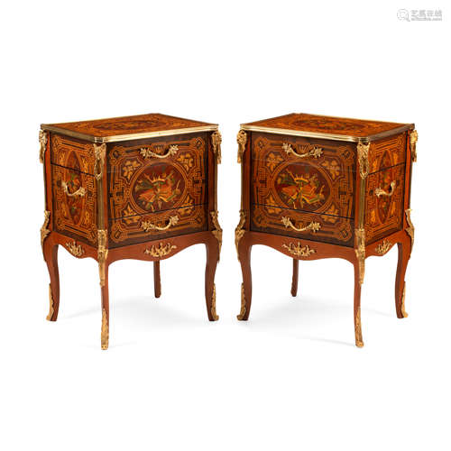 A PAIR OF LOUIS XV STYLE GILT BRONZE MARQUETRY AND PARQUETRY...