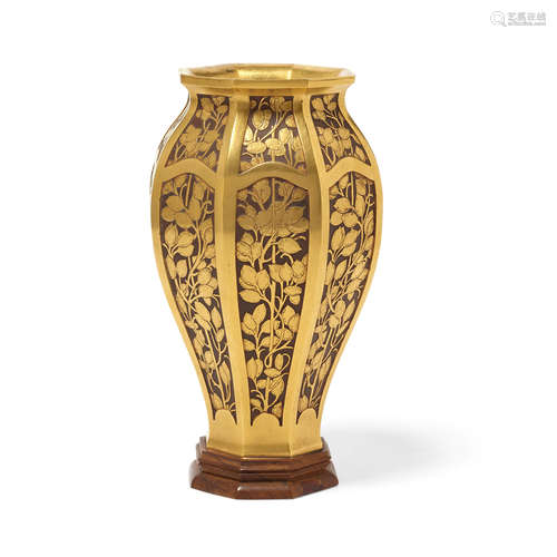 A CHRISTOFLE PATINATED AND GILT BRONZE VASE 20th century