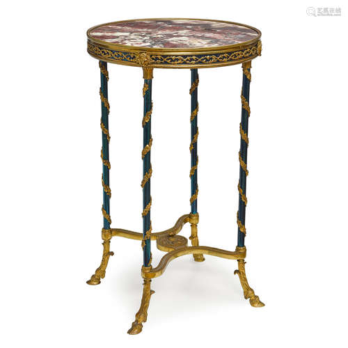 A NAPOLEON III STYLE MARBLE INSET ENAMEL AND GILT BRONZE GUE...