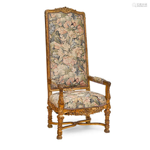 A RÉGENCE STYLE TALL GILTWOOD CHAIR