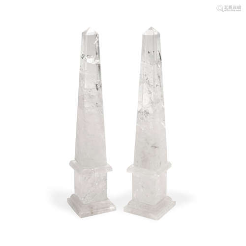 A PAIR OF ROCK CRYSTAL OBELISKS