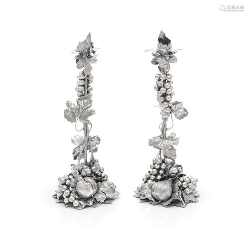 A PAIR OF ITALIAN STERLING SILVER FRUIT AND FLOWER-FORM CAND...