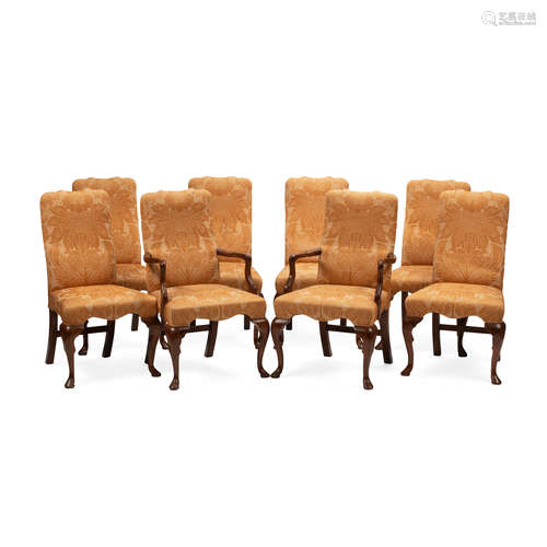 A SET OF EIGHT FRENCH PROVINCIAL STYLE WALNUT DINING CHAIRS