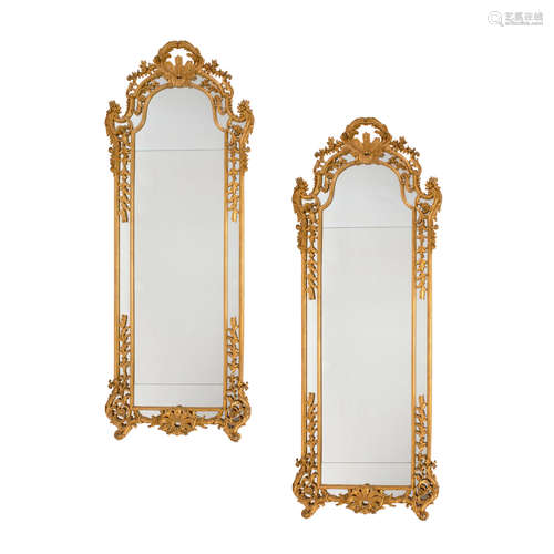 A PAIR OF ROCOCO STYLE GILTWOOD PIER MIRRORS