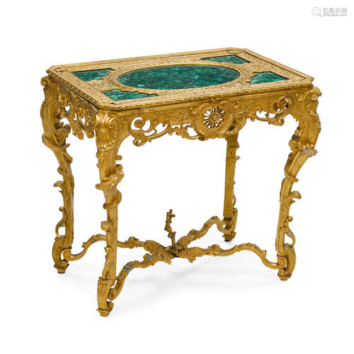 A GILT BRONZE AND MALACHITE VENEERED TABLE