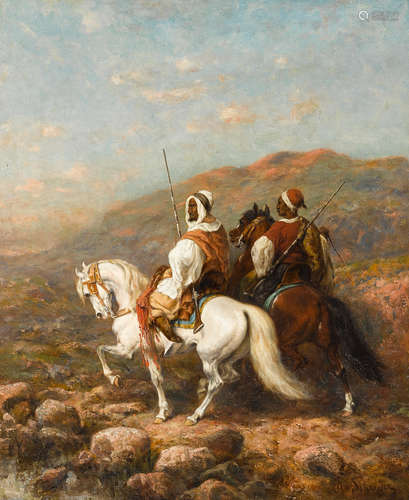 ADOLF SCHREYER (GERMAN, 1828-1899) Roving Arabian horsemen 2...