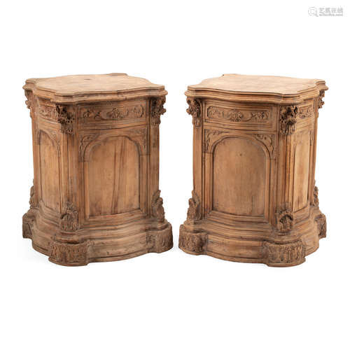 A PAIR OF CONTINENTAL BAROQUE STYLE PAINTED WOOD PEDESTALS