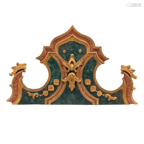 A PAIR OF VENETIAN POLYCHROME PAINTED WOOD ARCHITECTURAL ELE...