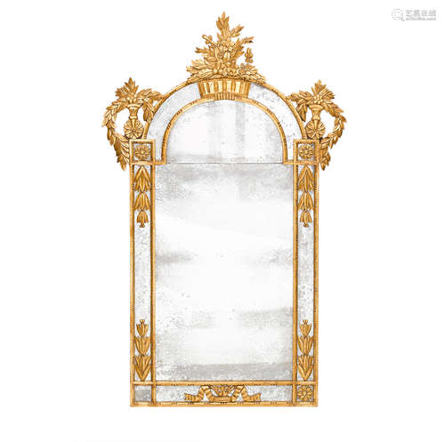 A LOUIS XIV STYLE GILTWOOD MIRROR