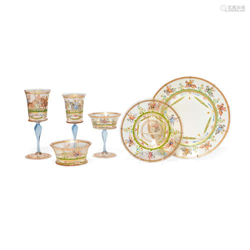 A SUITE OF MURANO ENAMELED GLASSWARE Early 20th century