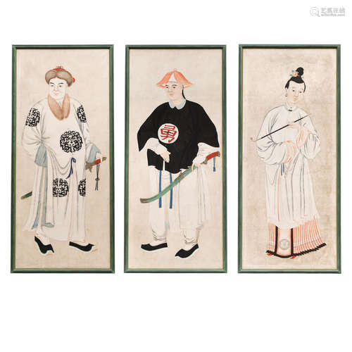 Unknown Artist (19th/20th century) Three paintings of Chines...