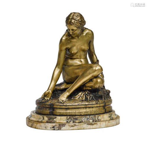 A FRENCH GILT BRONZE FIGURE OF A WATER NYMPH Late 19th centu...