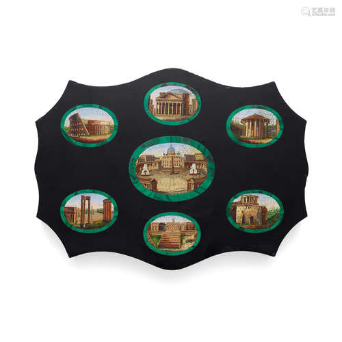 A GRAND TOUR MICROMOSAIC AND INLAID MALACHITE BLACK MARBLE P...