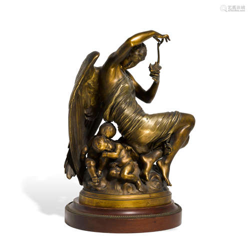 A FRENCH PATINATED BRONZE FIGURAL GROUP: LE CRÉPUSCULE (THE ...