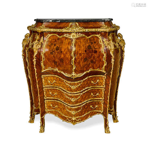 A LOUIS XV STYLE MARBLE TOP GILT BRONZE MOUNTED MAHOGANY, MA...