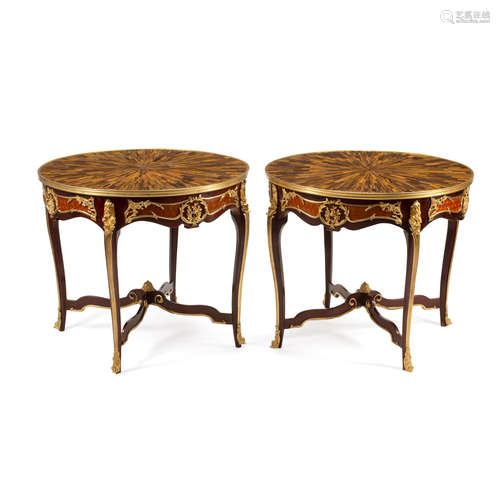 A PAIR OF LOUIS XV STYLE TIGER'S EYE TOP GILT BRONZE MOUNTED...