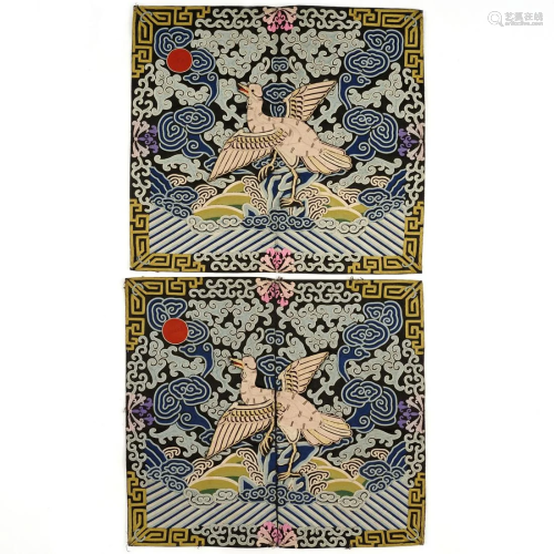 Pair of Qing Chinese Child's Rank Badges