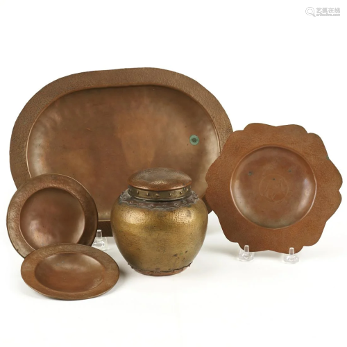 Grp: 5 Arts & Crafts Hammered Copper Wares