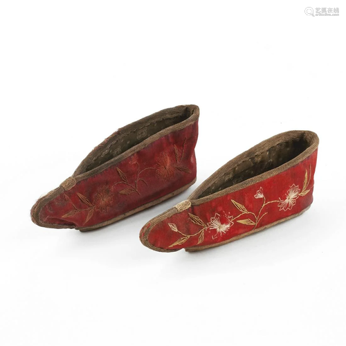 Pair of Chinese Silk Embroidered Slippers