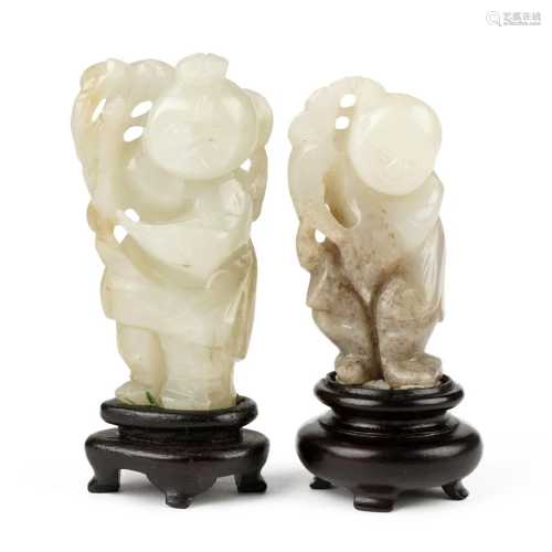 Grp: 2 Chinese Carved Jade Boys & Lingzhi