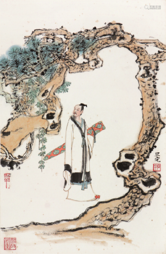 吴琴木(1894-1953)孙智敏(1881-1961)秋山图·书法 设色 纸本立轴