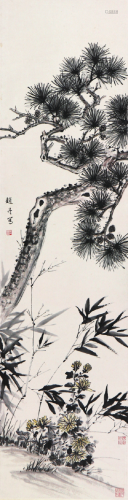 赵  丹(1915-1980)三友图 设色 纸本立轴