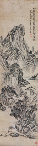 何维朴(1842-1922)江村清晓 水墨 纸本镜片