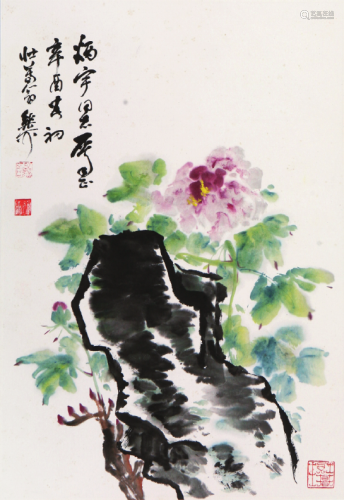 谢稚柳(1910-1997)芙蓉 设色 纸本镜片