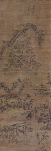 邹之麟(1601-1651)林壑幽居图 水墨 绫本立轴