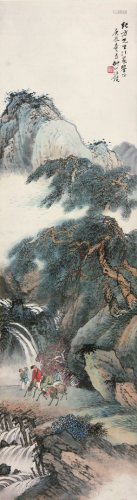 汪  琨(1877-1946)松山行旅图 设色 纸本立轴