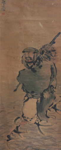 闵  贞(1730-1788)渡江 设色 纸本立轴