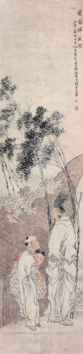 钱慧安(1833-1911)采菊归庄图 设色 纸本立轴
