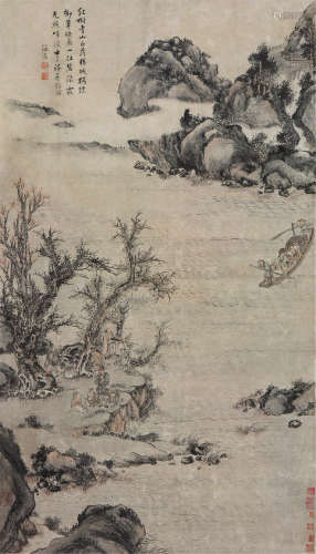 张  宏(1580-1668)秋江待渡 设色 纸本立轴