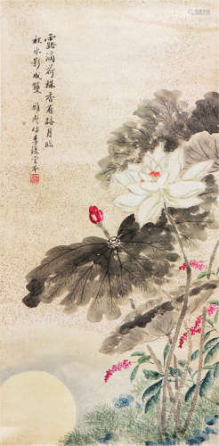 潘雅声(1852-1921)露滴荷珠 设色 纸本立轴