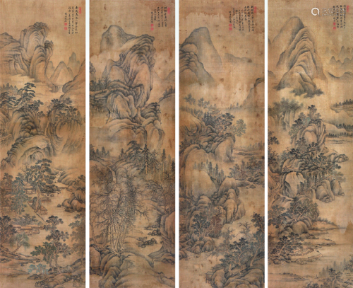 戴  熙(1801-1860)山水四屏 水墨 绢本立轴