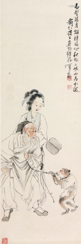 徐  操(1899-1961)训猴图 设色 纸本立轴