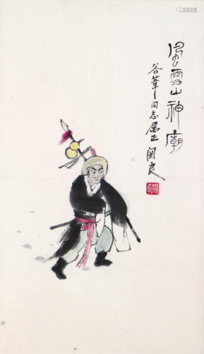 关  良(1900-1986)风雪山神庙 设色 纸本镜框