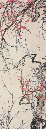 高野侯(1878-1952)红白梅花 设色 纸本镜片