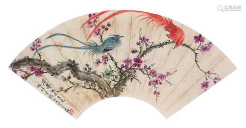 张大壮(1903-1980)眉寿 设色 纸本扇面