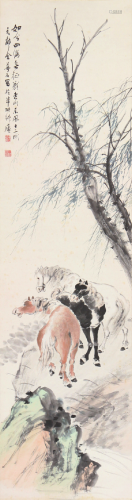 金梦石(1869-1952)秋郊散马 设色 纸本立轴