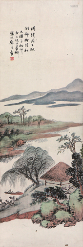 倪  田(1855-1919)春行闲驻图 设色 纸本立轴