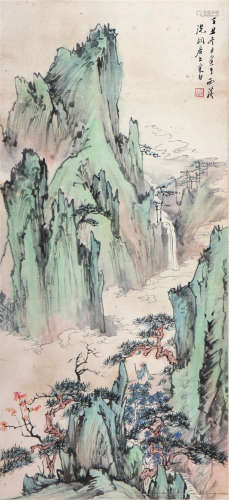 汪采白(1887-1940)松下观瀑 设色 纸本立轴