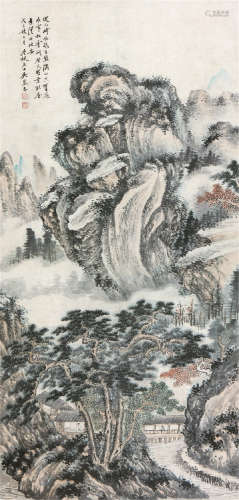 吴琴木(1894-1953)秋山结屋图 设色 纸本立轴