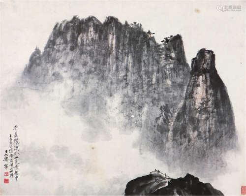 梁树年(1911-2005)黄山松云 设色 纸本镜片