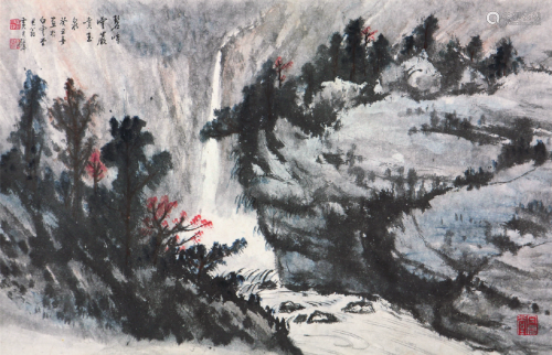黄君璧(1898-1991)碧嶂云岩喷玉泉 设色 纸本镜片