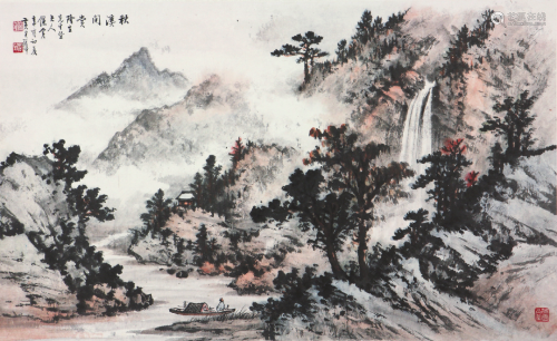 黄君璧(1898-1991)秋溪闻赏 设色 纸本镜片