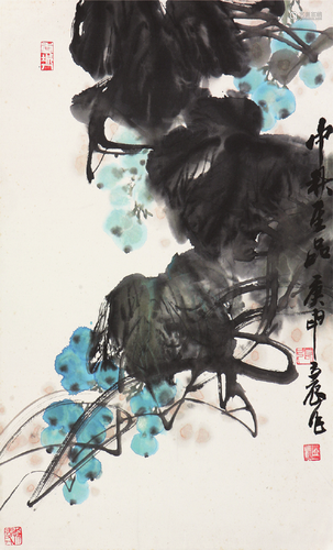 张立辰(b.1939)中秋佳品 设色 纸本镜片