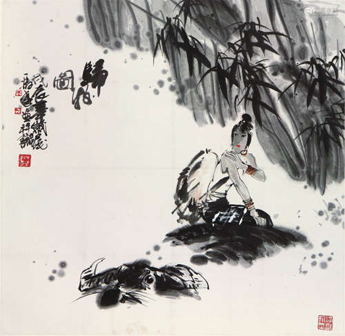 冯  远(b.1952)归牧图 设色 纸本立轴