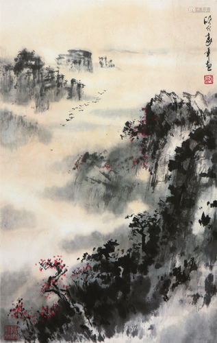 欧豪年(b.1935)鸿渚秋沙 设色 纸本镜片